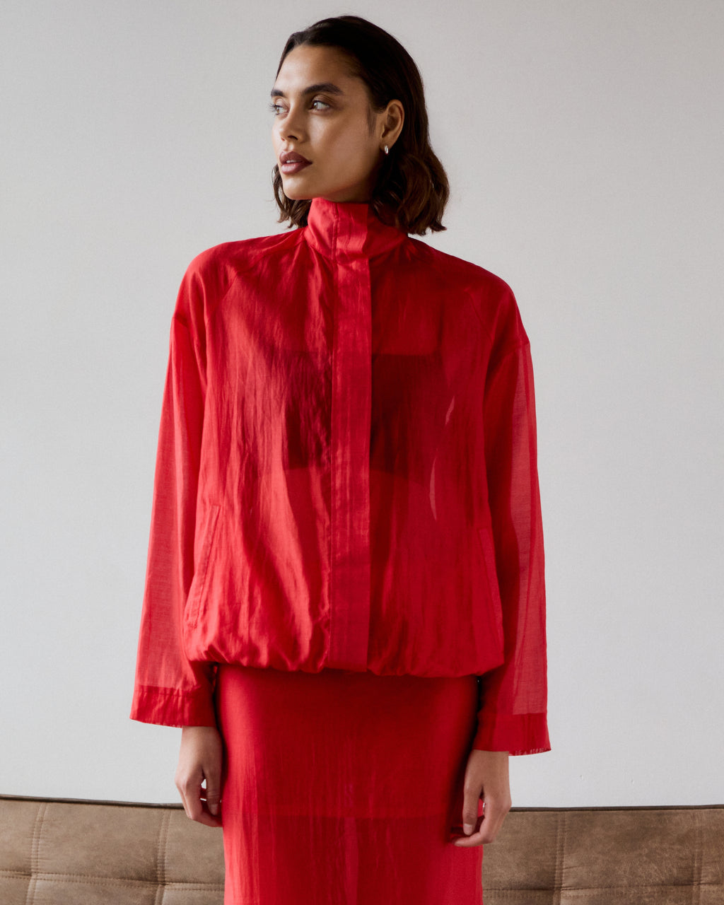 Karlie Tencel Funnel Neck Jacket