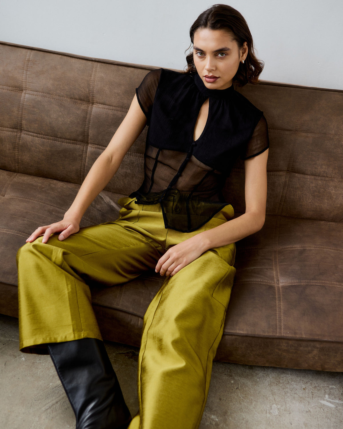 Stella Taffeta Trousers in Chartreuse