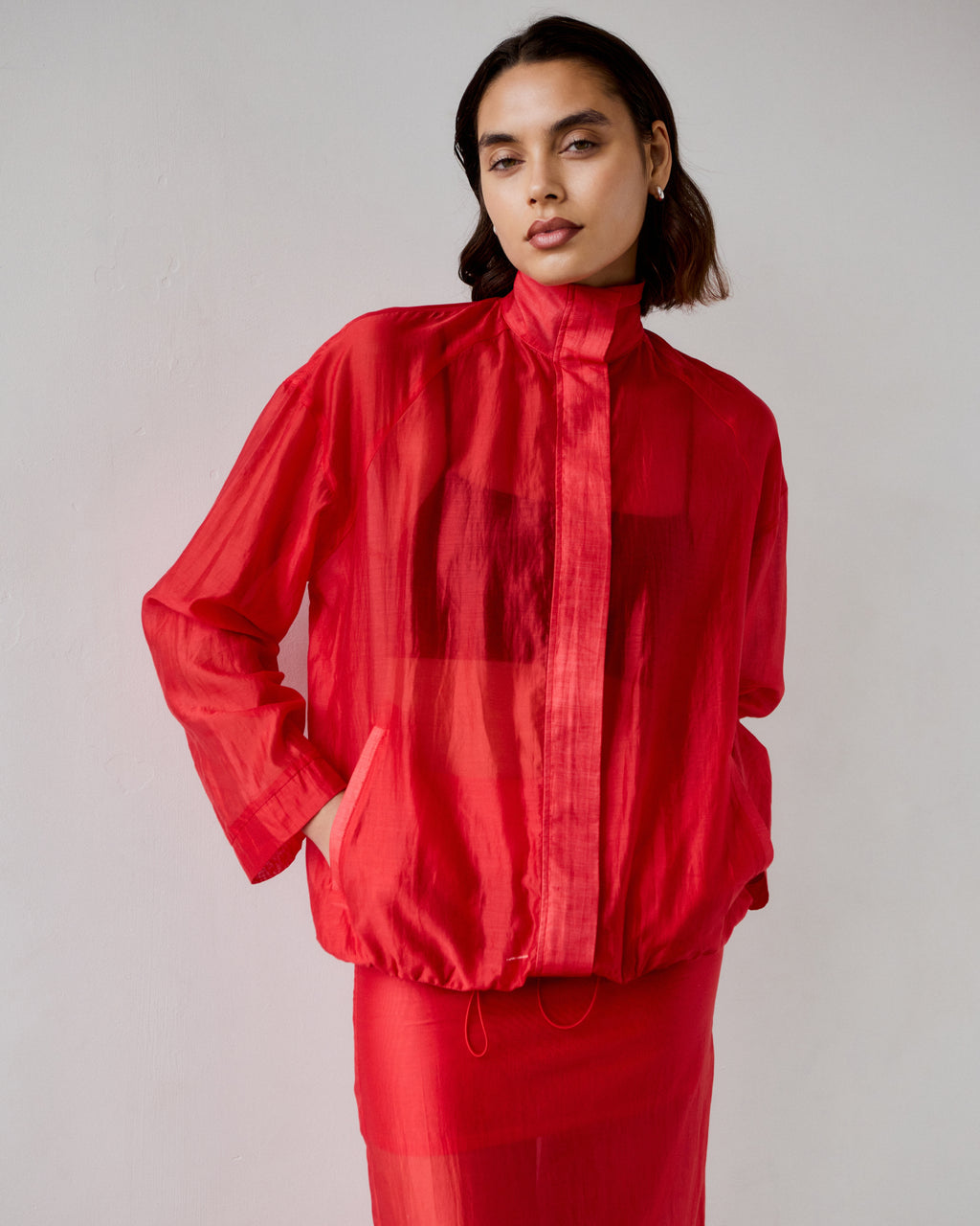 Karlie Tencel Funnel Neck Jacket