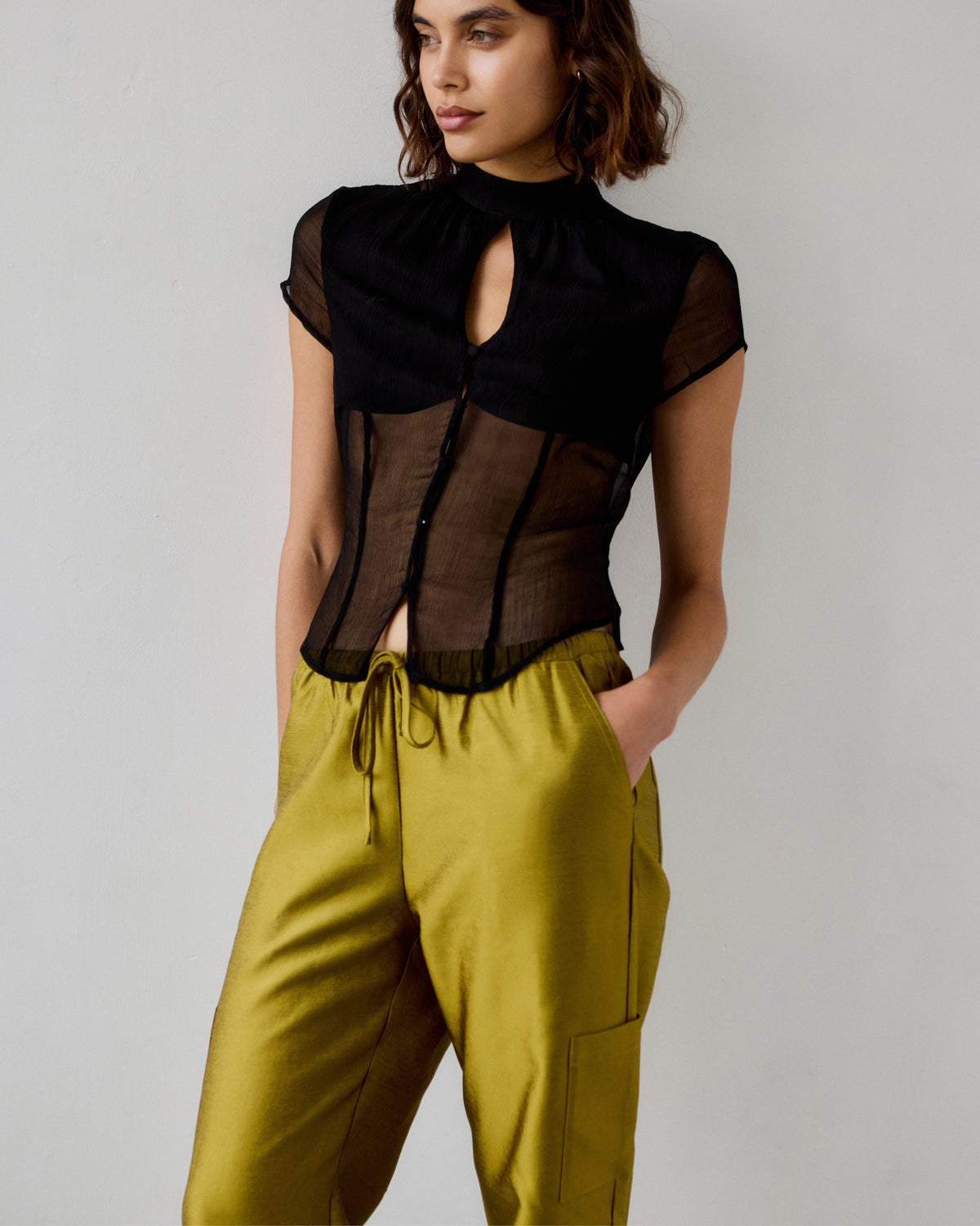 Stella Taffeta Trousers in Chartreuse