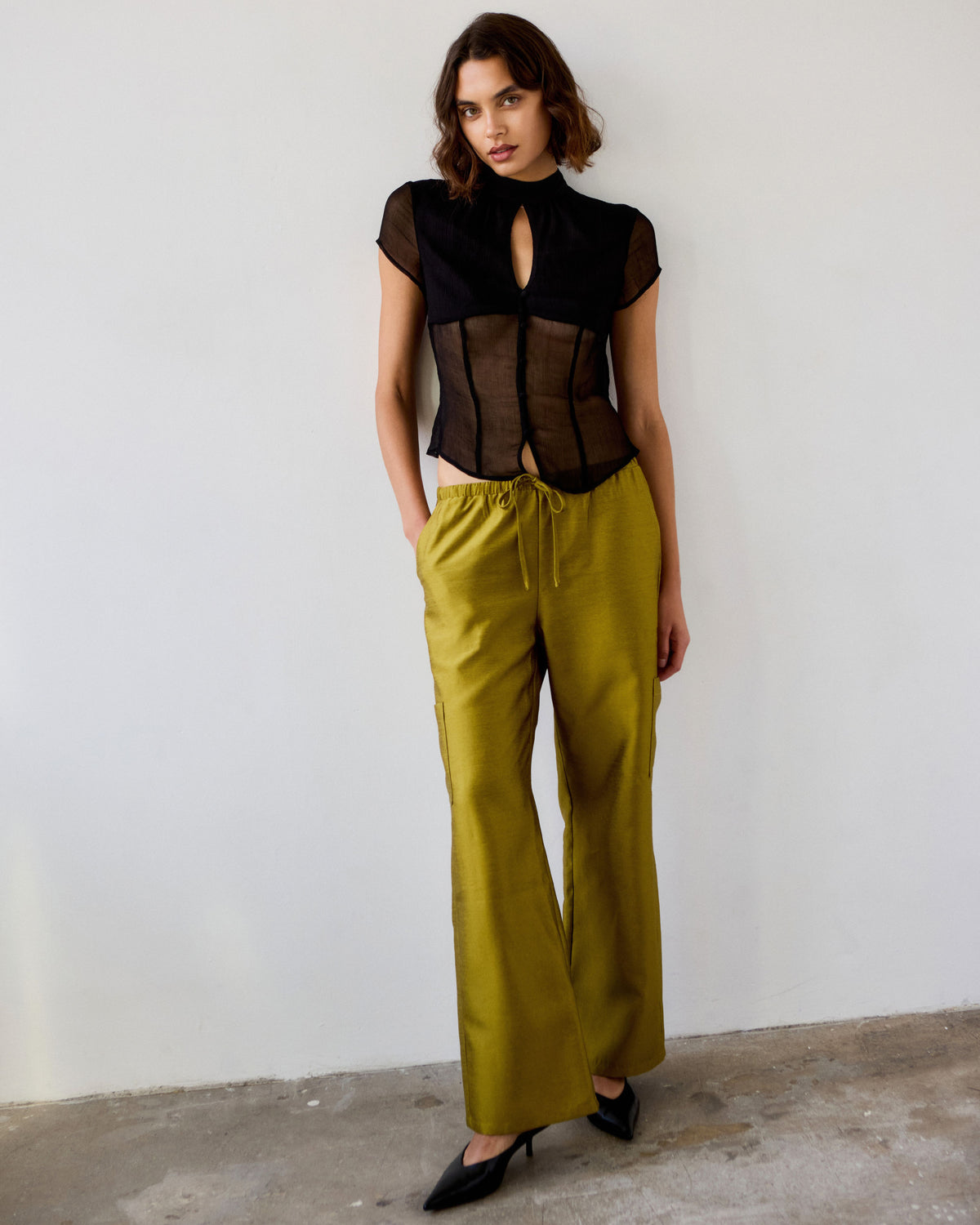 Stella Taffeta Trousers in Chartreuse