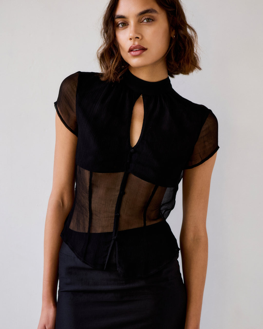 Celeste Viscose Chiffon Keyhole Top