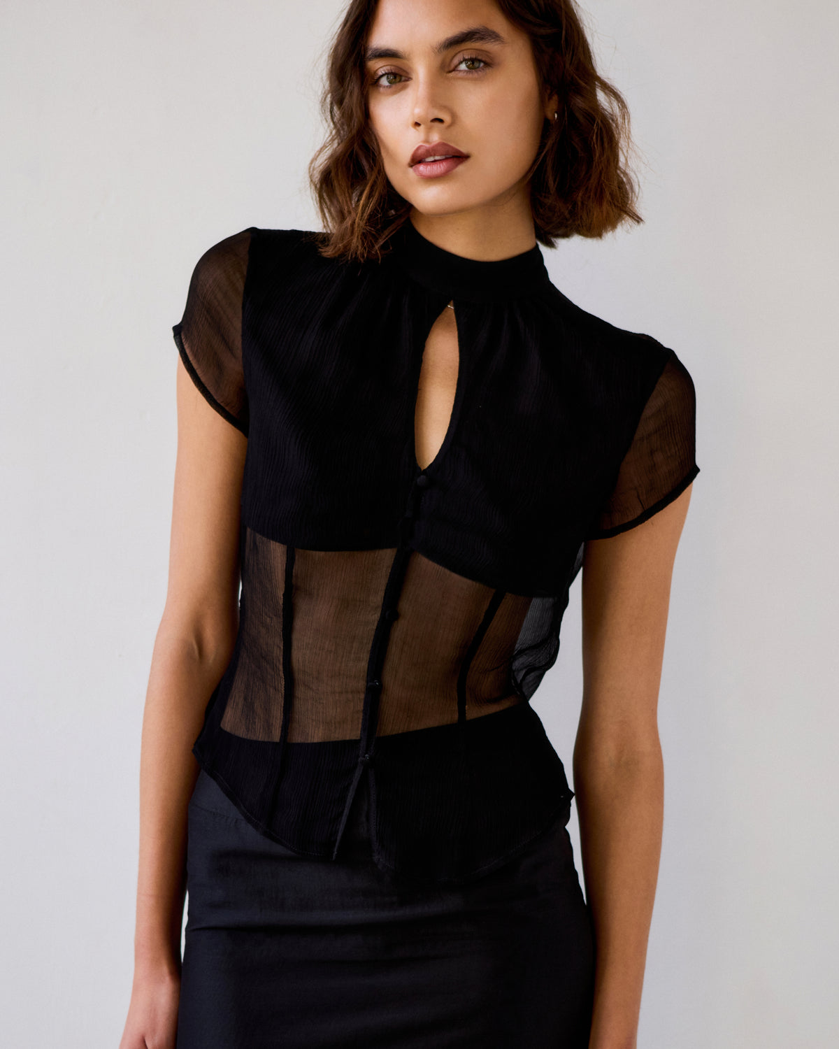 Celeste Viscose Chiffon Keyhole Top