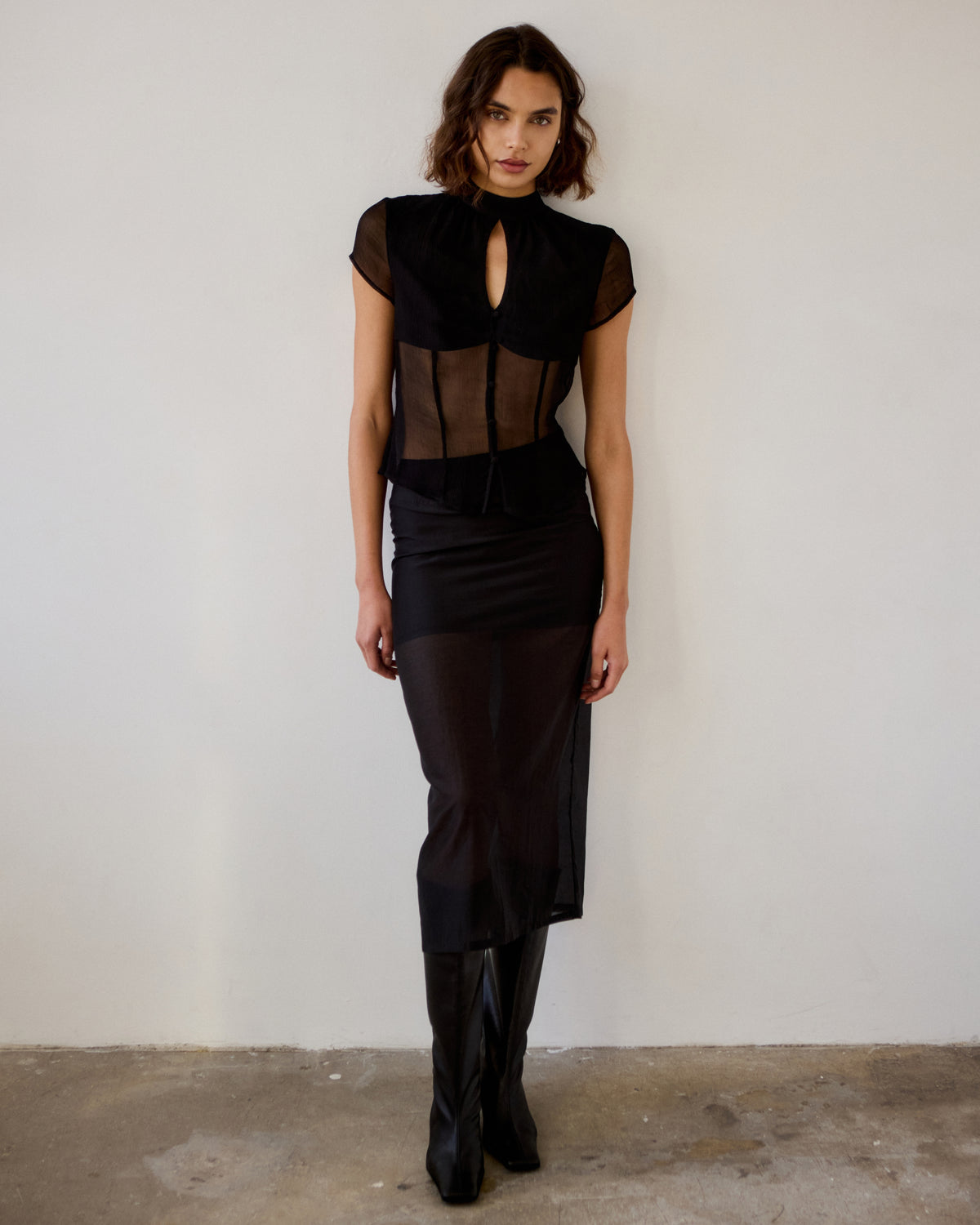 Celeste Viscose Chiffon Keyhole Top