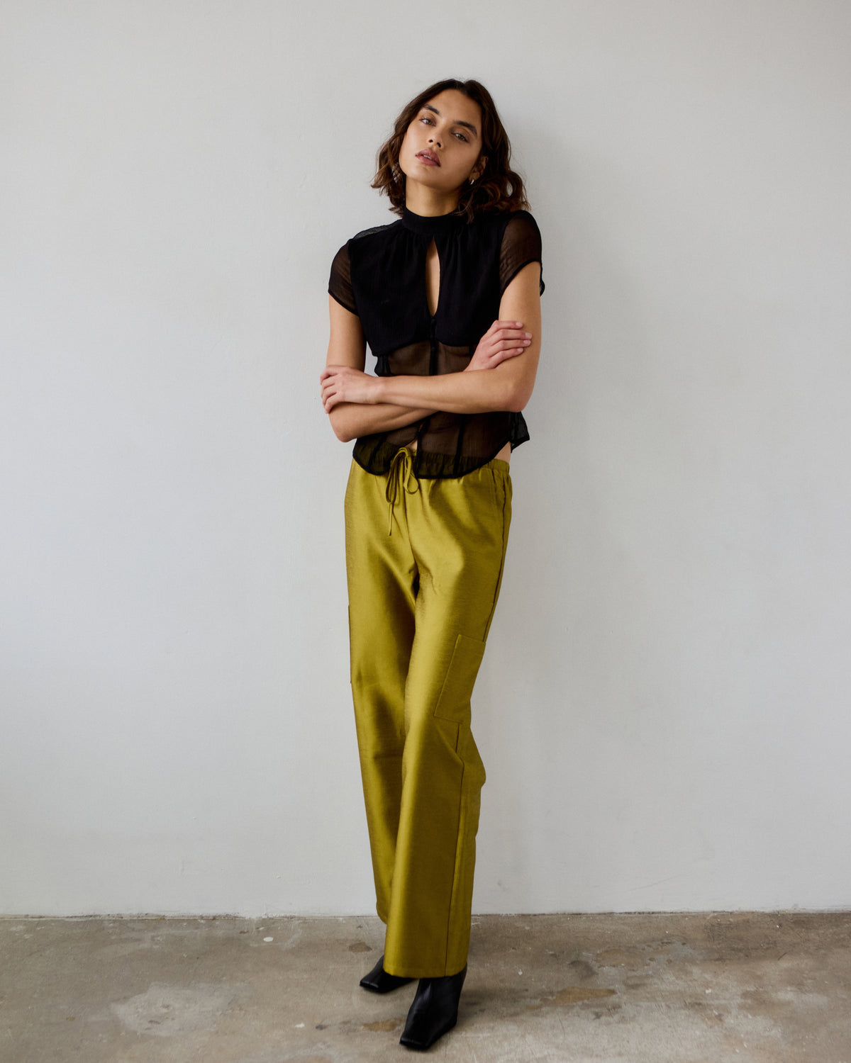 Stella Taffeta Trousers in Chartreuse