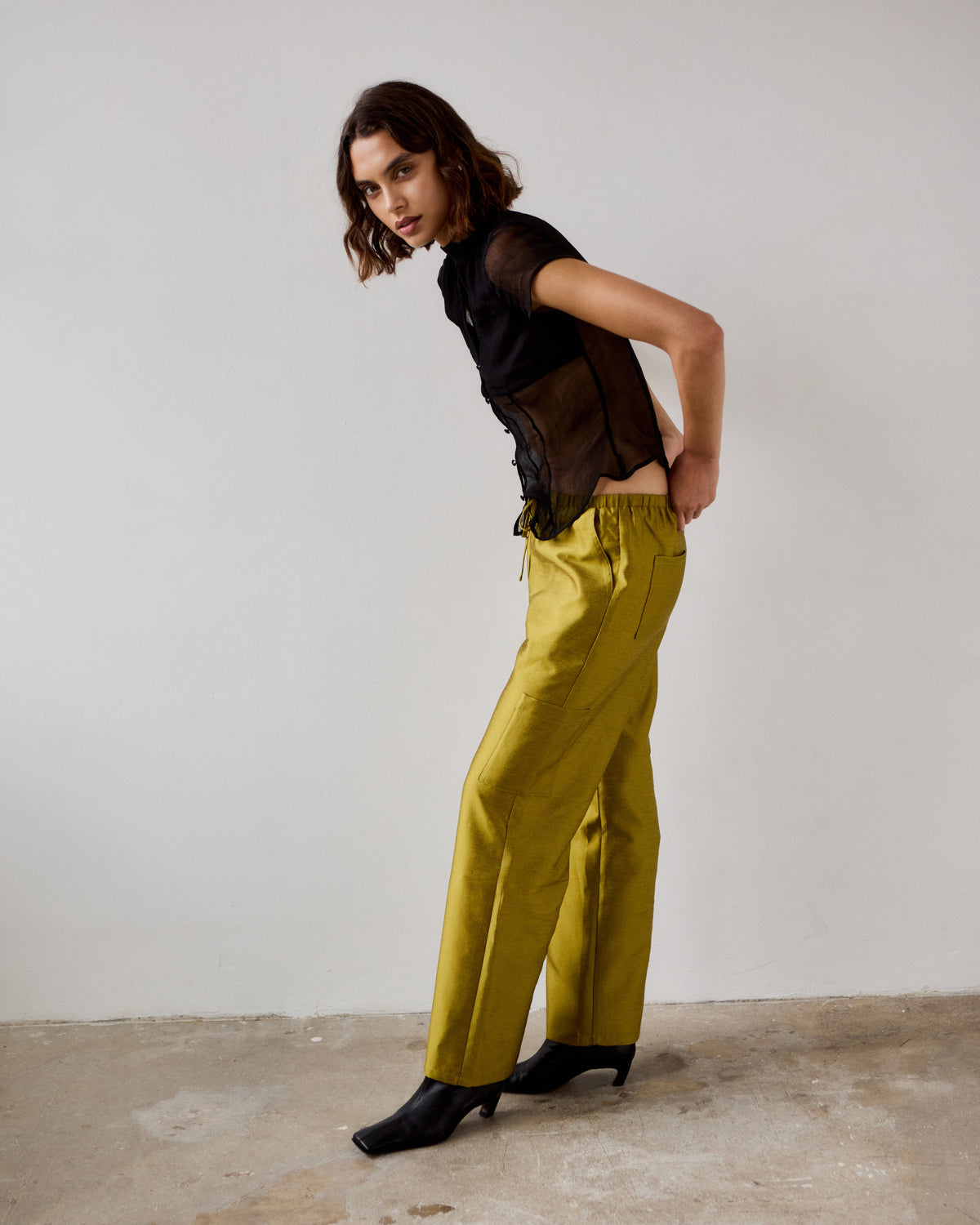 Stella Taffeta Trousers in Chartreuse