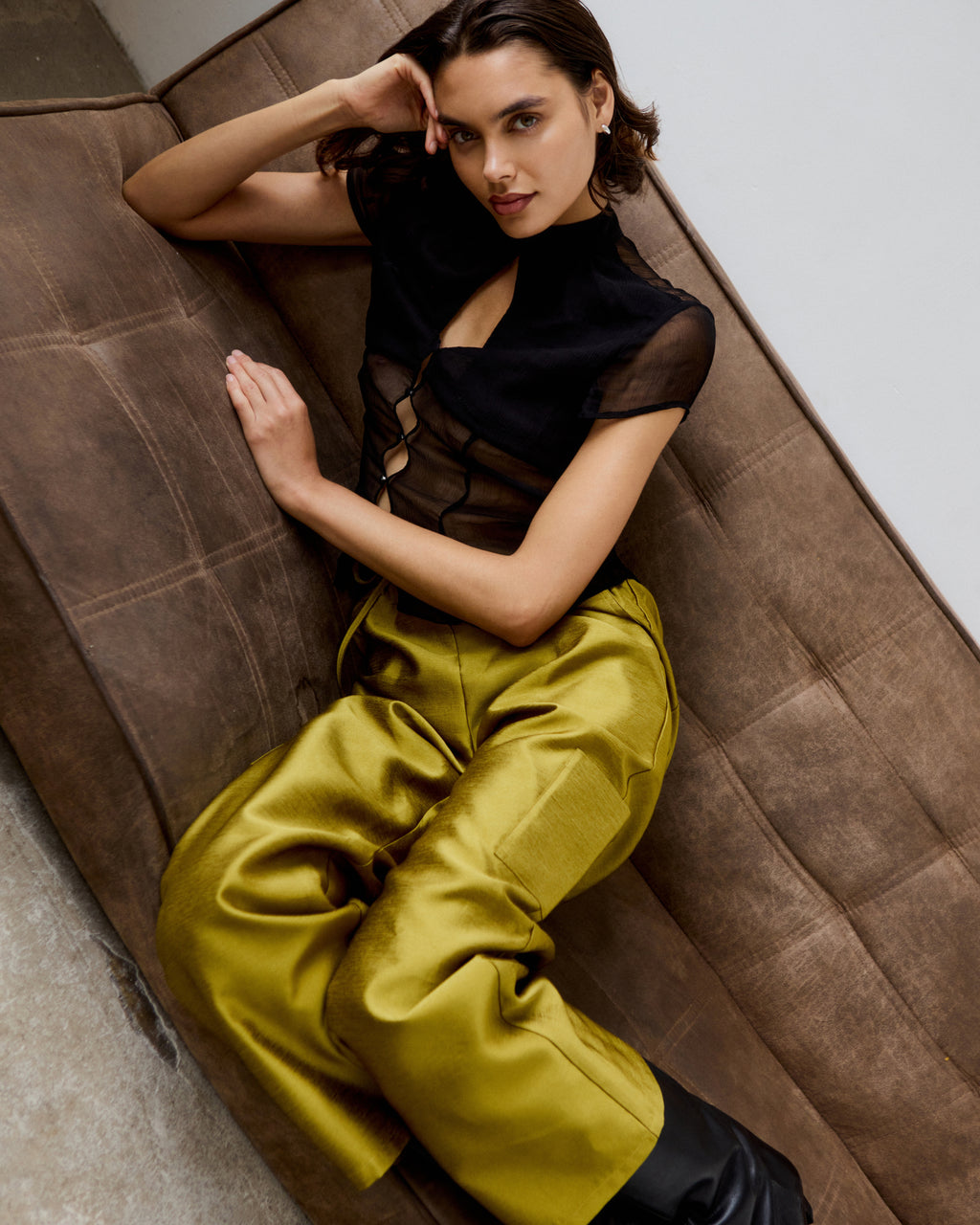 Stella Taffeta Trousers in Chartreuse