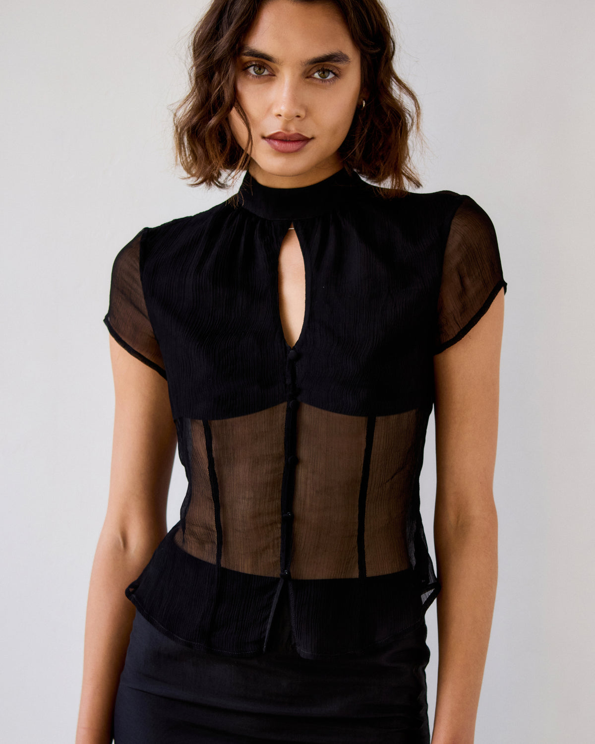Celeste Viscose Chiffon Keyhole Top